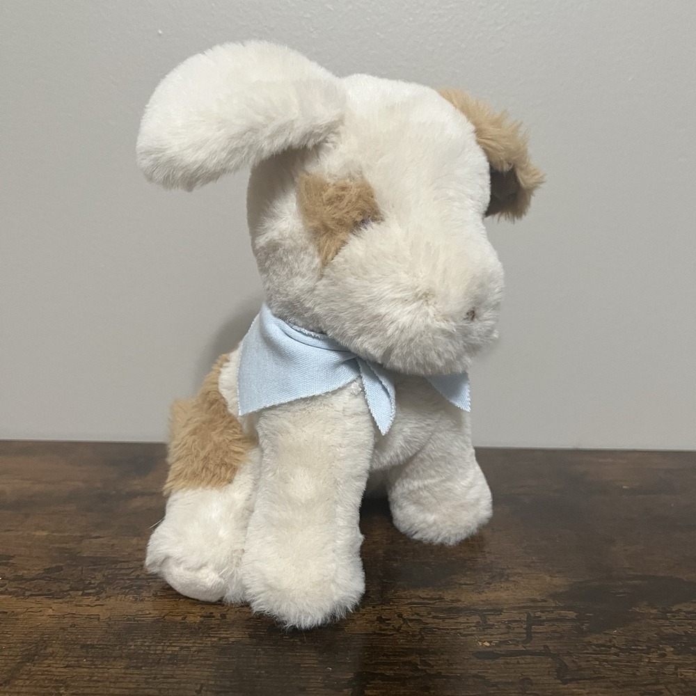 Bunnies By The Bay Skipit Plush Puppy Dog 8" White Tan Blue Bandana